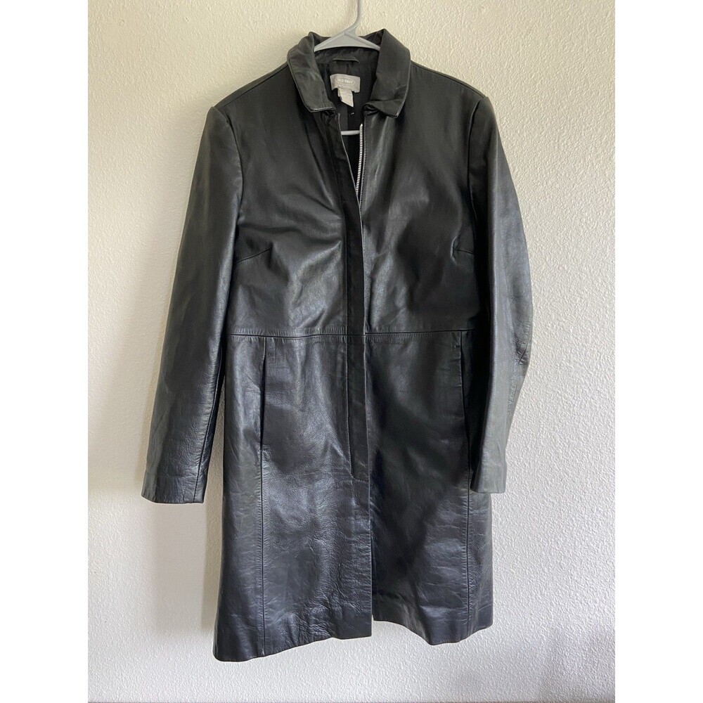 Vintage Old navy Women’s Black Genuine Leather Jacket Button Front Size XS